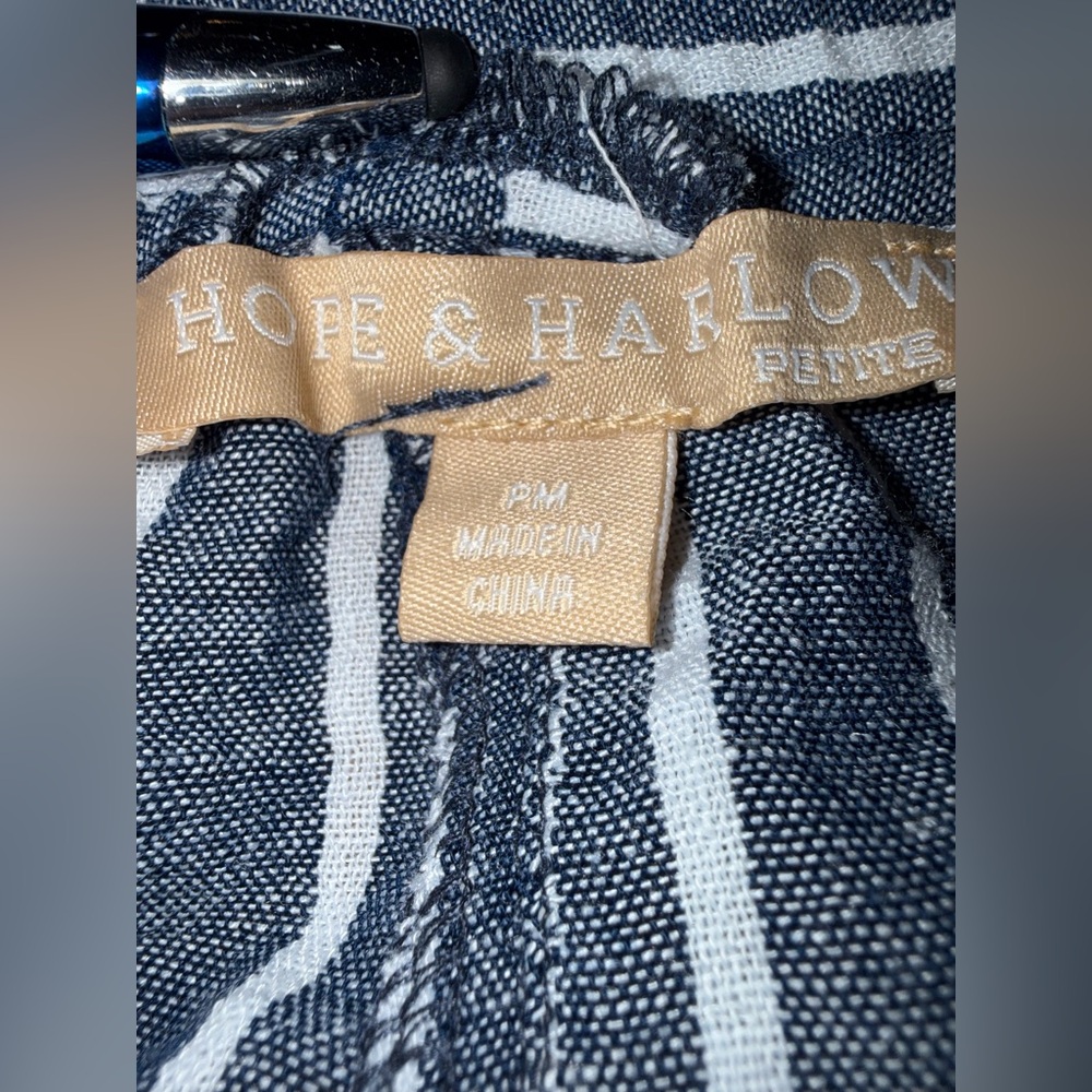 Hope & Harlow Maritime Blue White Striped Chambray Pants Beach Summer Resort - Picture 6 of 8